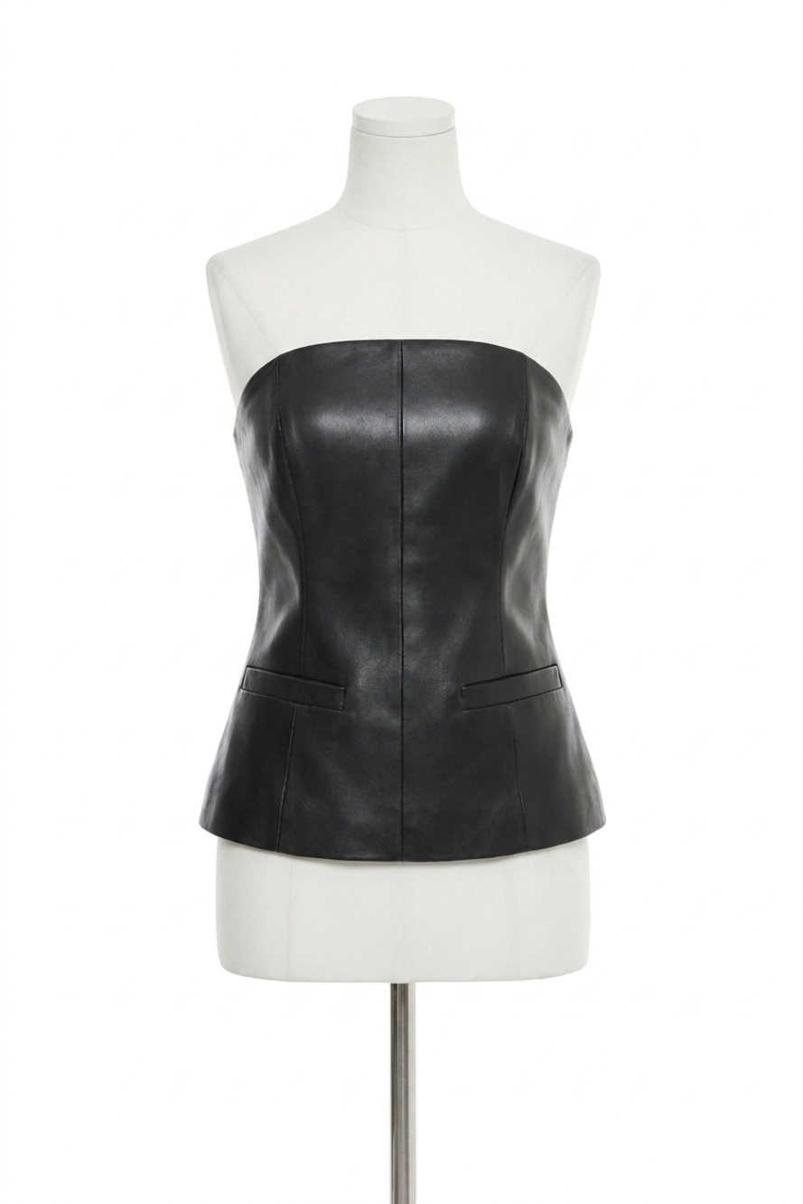 NEW MILLY faux leather strapless top in black